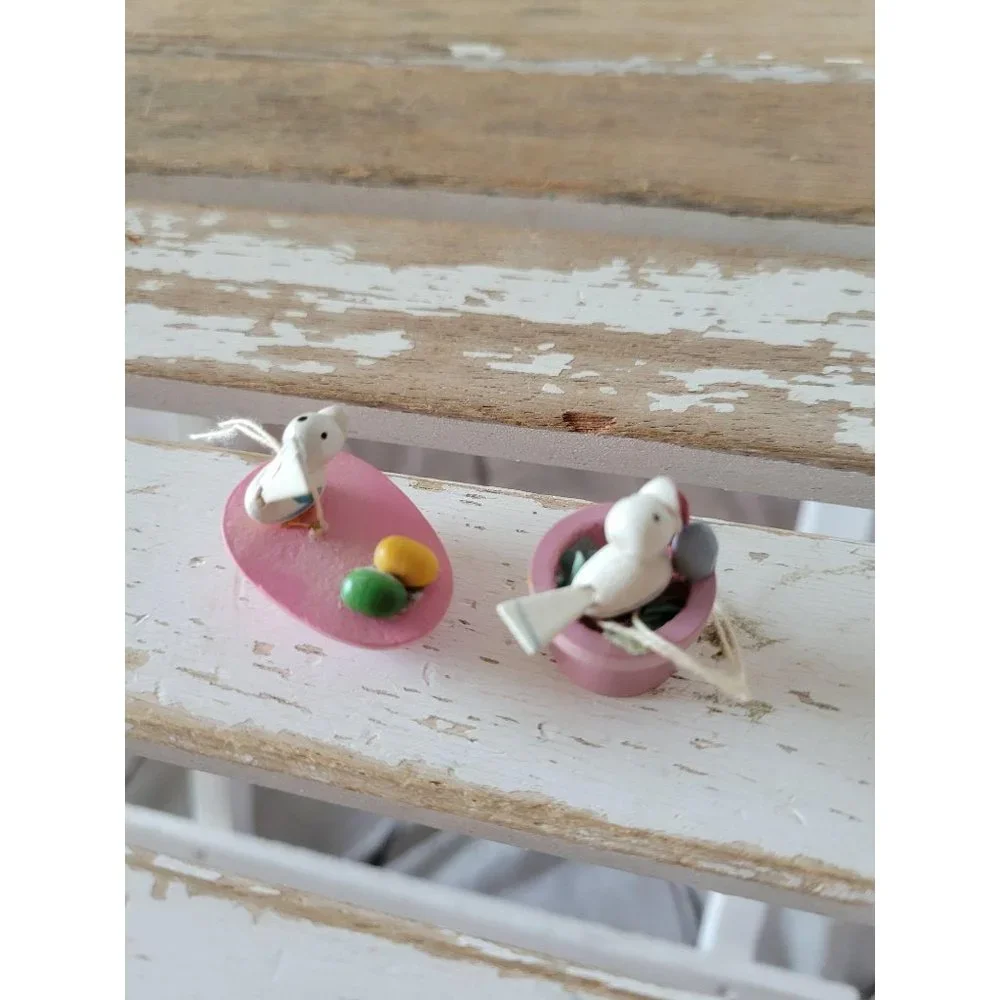 Vintage wooden bird‎ ornament egg Easter Xmas tree